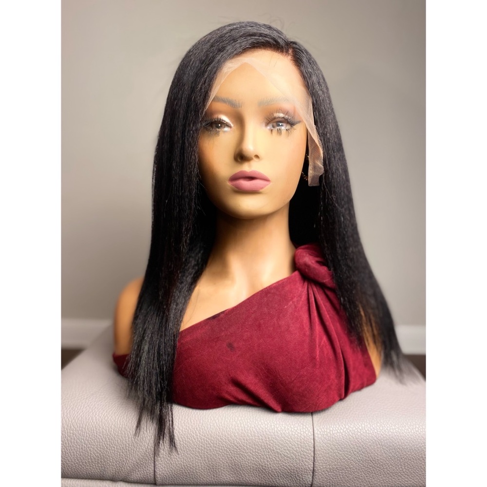 GINA| LONG 100% BRAZILIAN NATURAL BLACK 13X4 KINKY STRAIGHT  LACE FRONT WIG